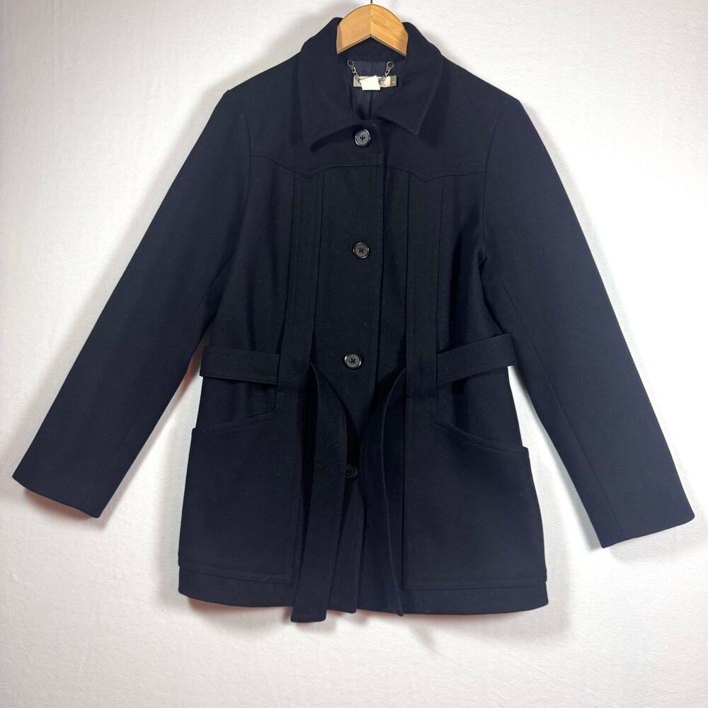 J.CREW Wool Blend Button Up Belted Utility Style Jacket Coat Size Medium Black